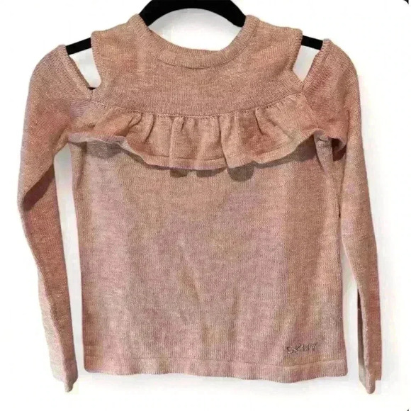 DKNY Girls Pink Cold Shoulder Sweater w Ruffles Size Medium - Picture 1 of 5